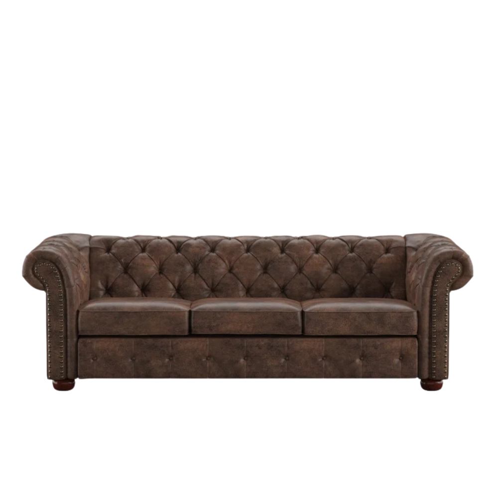 Black Faux-Leather Minimalist Sofa - Image 2
