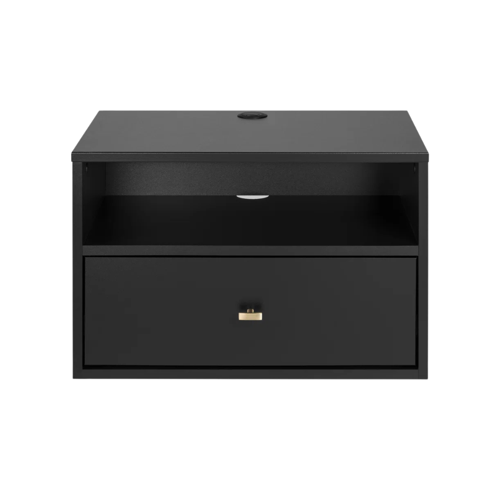 Floating Black Nightstand with Gold Handle - Image 2