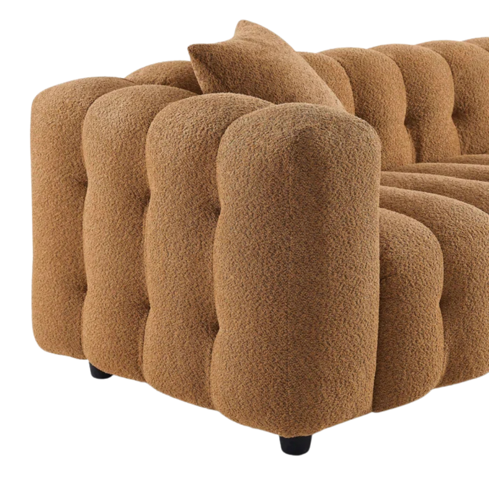 Brown Bouclé Tufted Sofa - Image 3