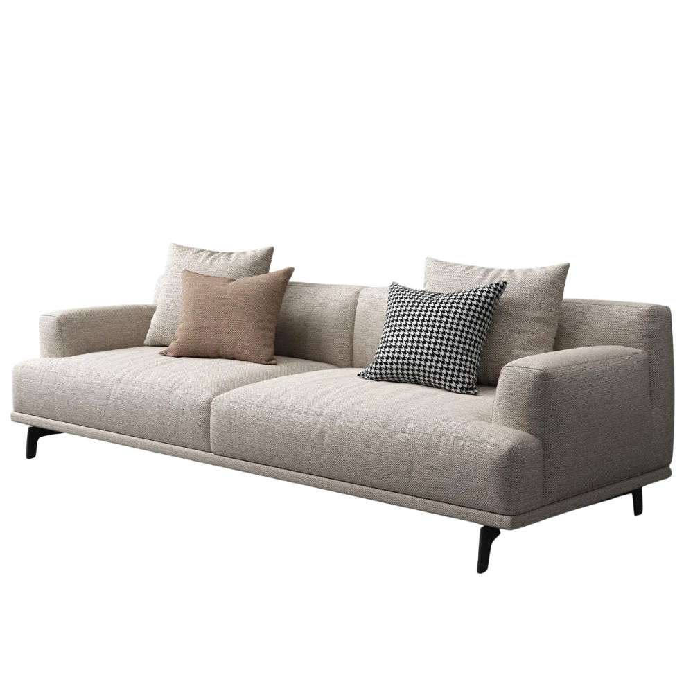 Ivory Linen Curved-Back Sofa - Image 3