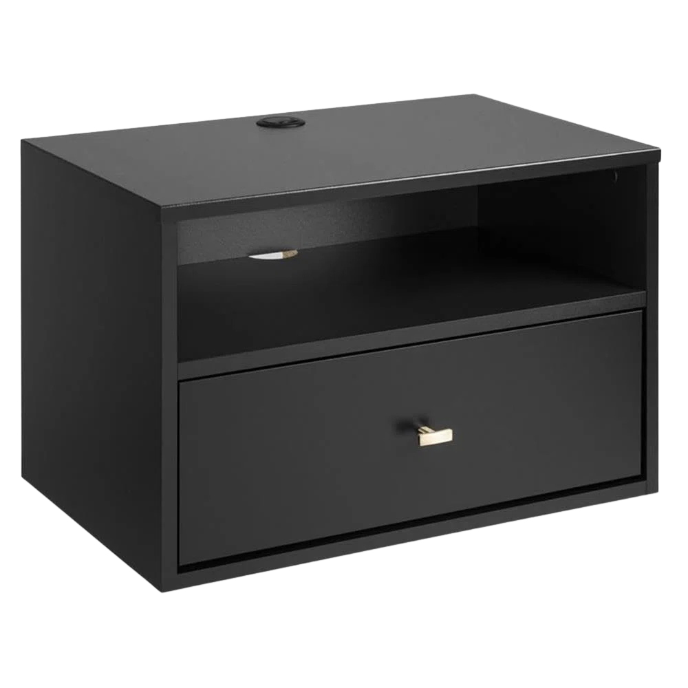 Floating Black Nightstand with Gold Handle - Image 3