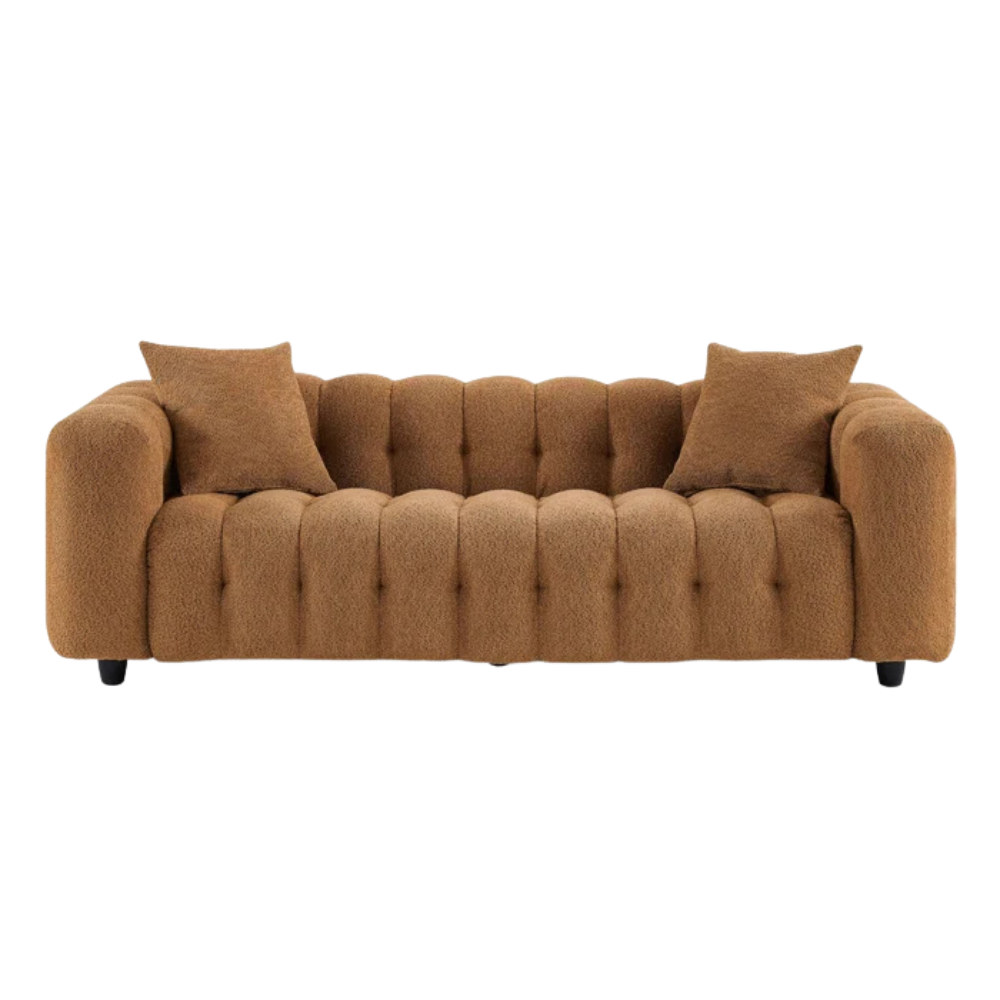 Brown Bouclé Tufted Sofa - Image 4