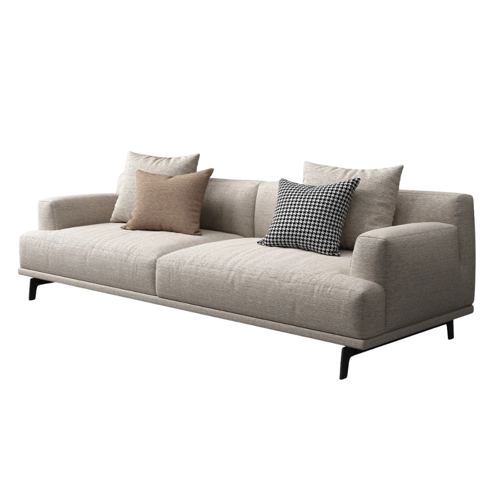 Ivory Linen Curved-Back Sofa - Image 4