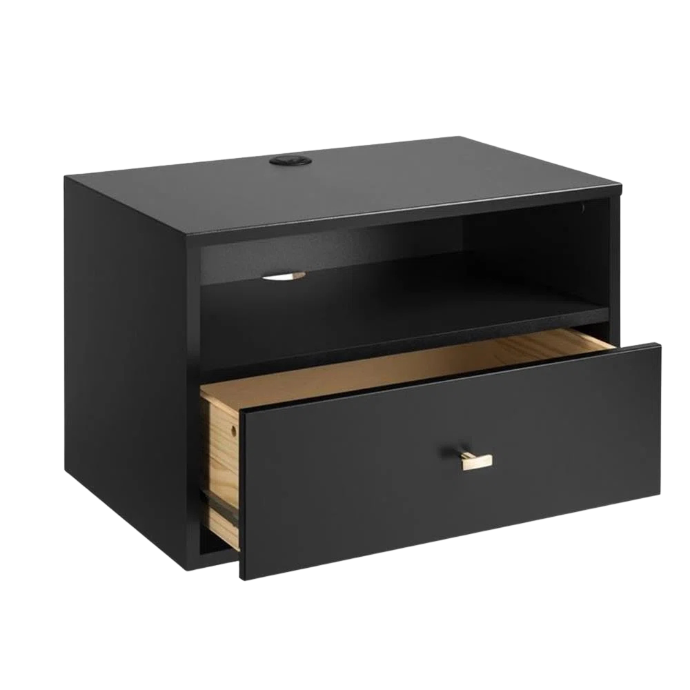 Floating Black Nightstand with Gold Handle - Image 4