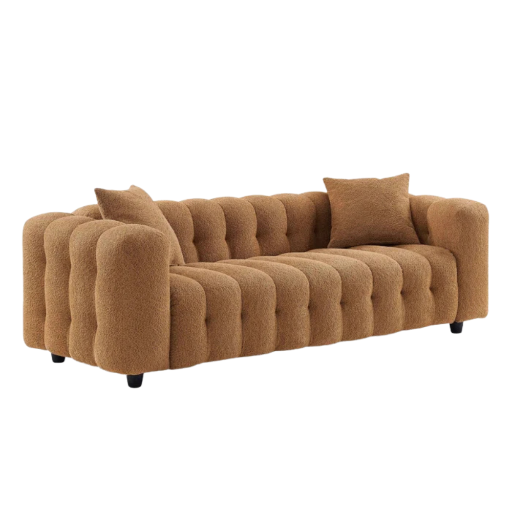 Brown Bouclé Tufted Sofa - Image 6