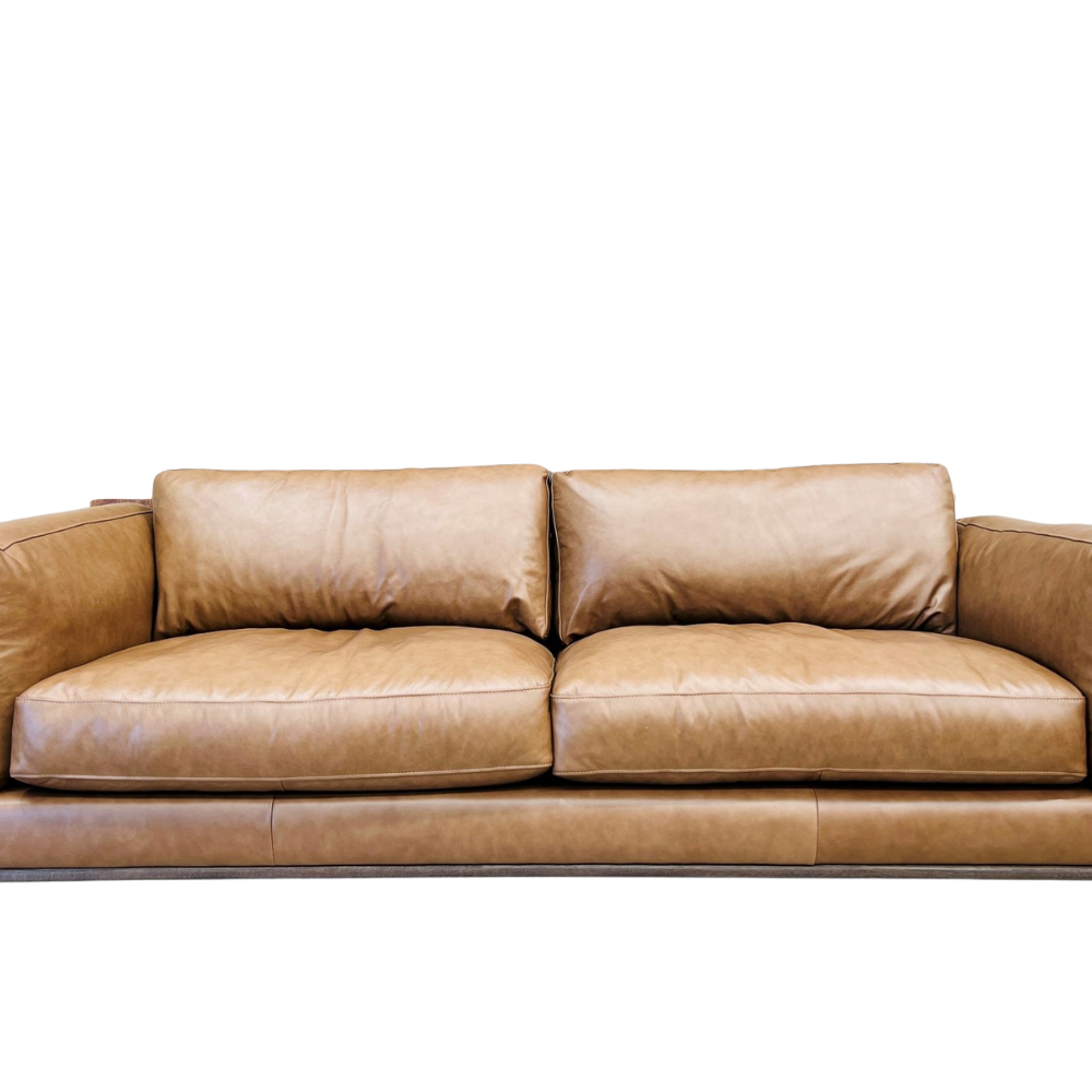 Beige Cotton-Blend Straight-Back Sofa - Image 2