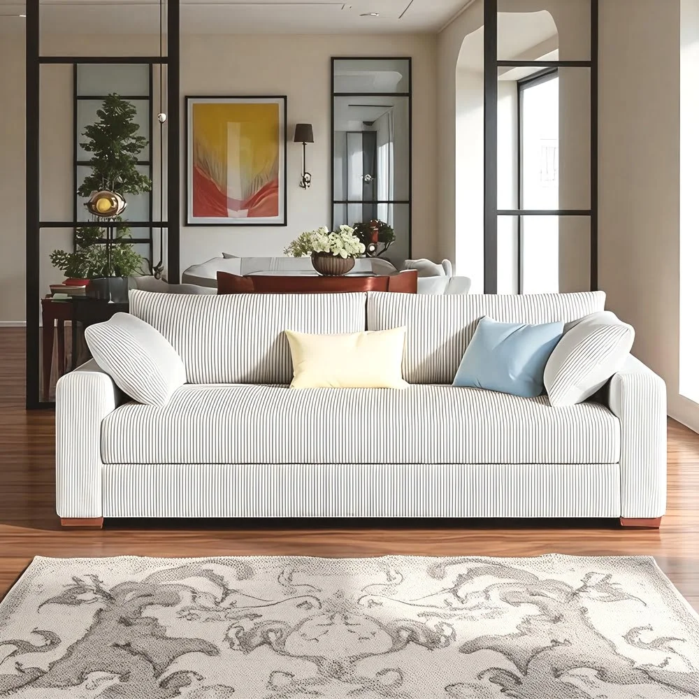 Beige Linen Tufted Sofa