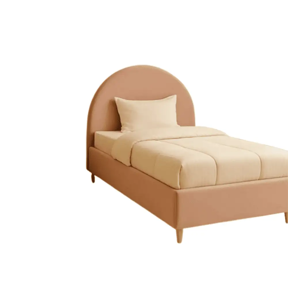 Soft Pink Upholstered Bed Frame with Rounded Headboard - Image 2