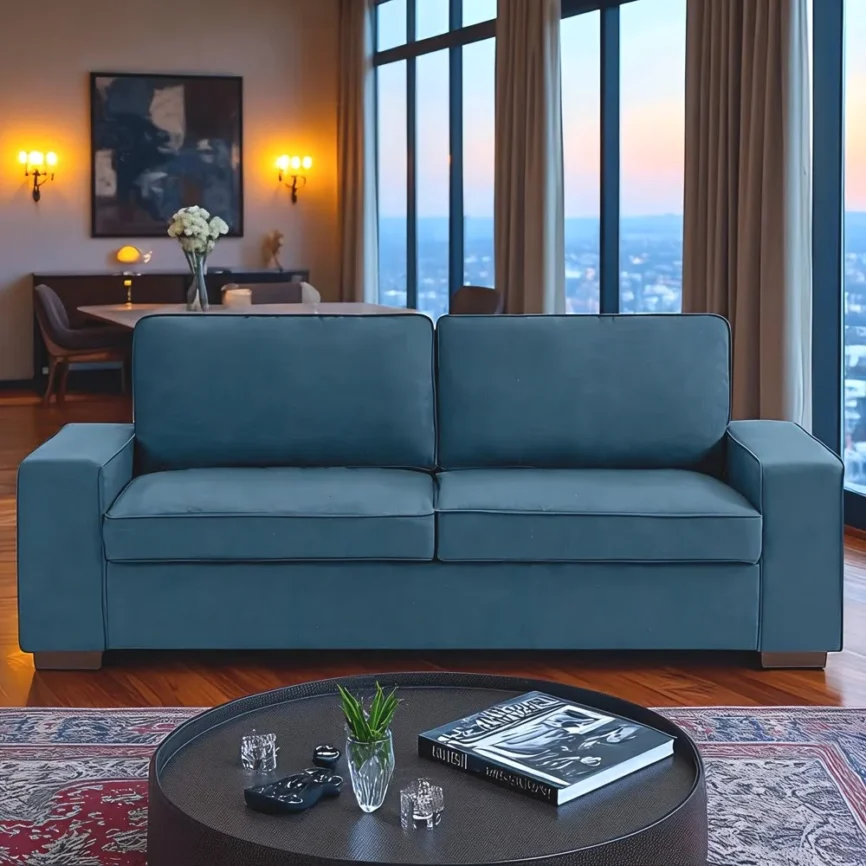 Burgundy Velvet L-Shaped Sectional Sofa