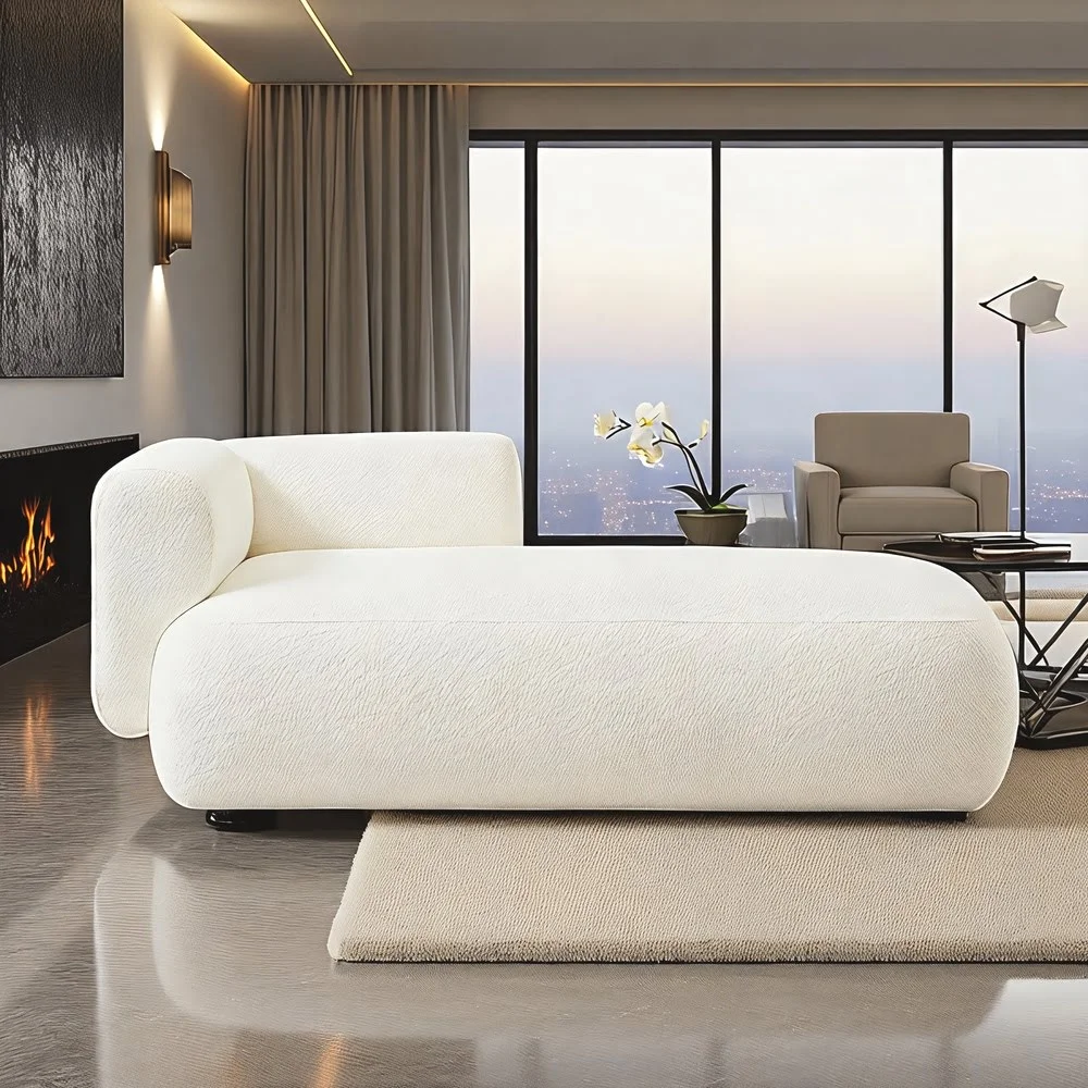Cream Bouclé Chaise Lounge