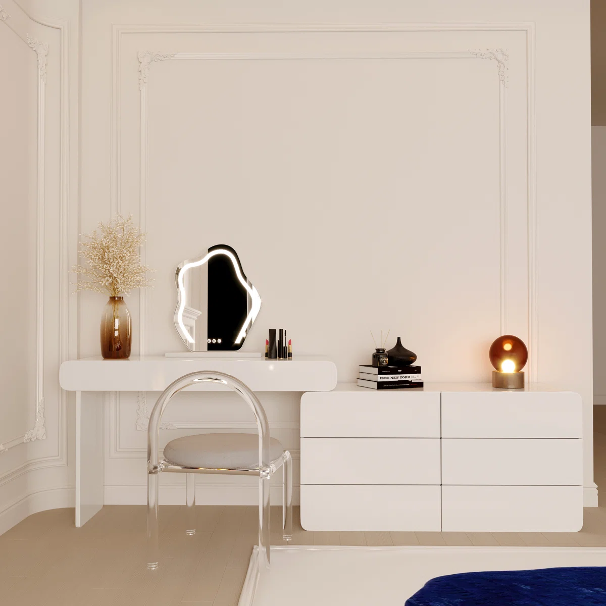 Nova Handleless Dresser – 6-Drawer Cream Finish