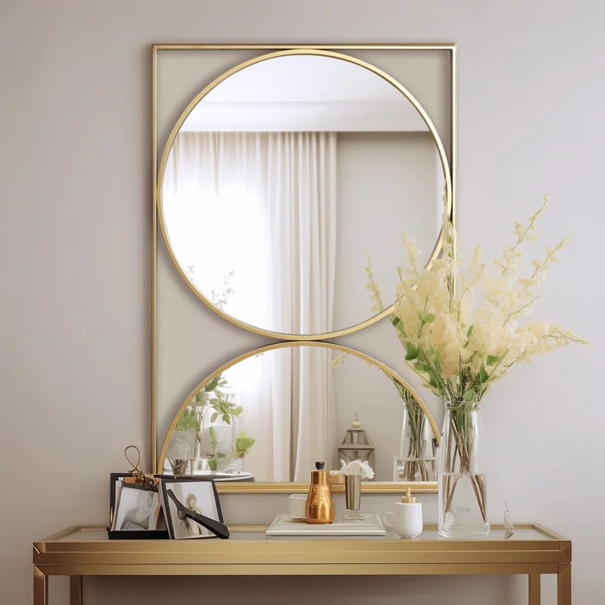 Dual Circle Gold Wall Mirror