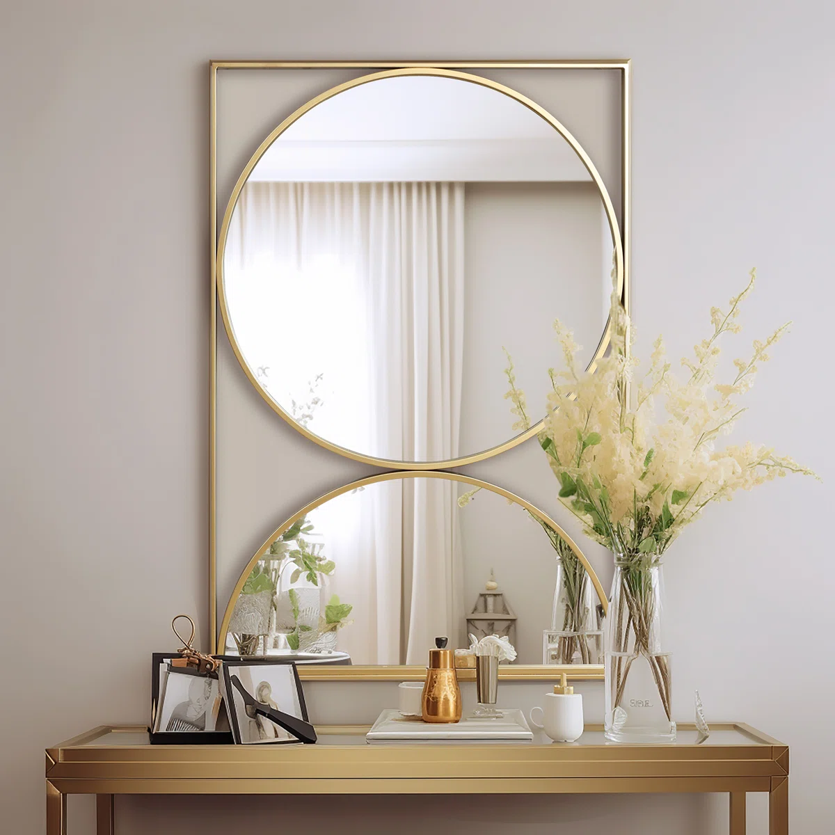 Dual Circle Gold Wall Mirror