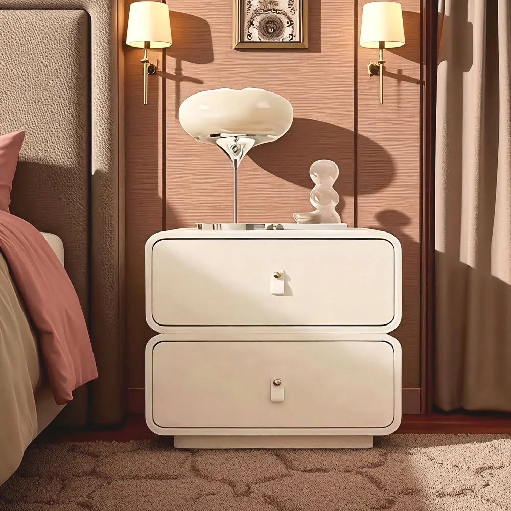 Elegant Cream Nightstand with Gold Knob Accents