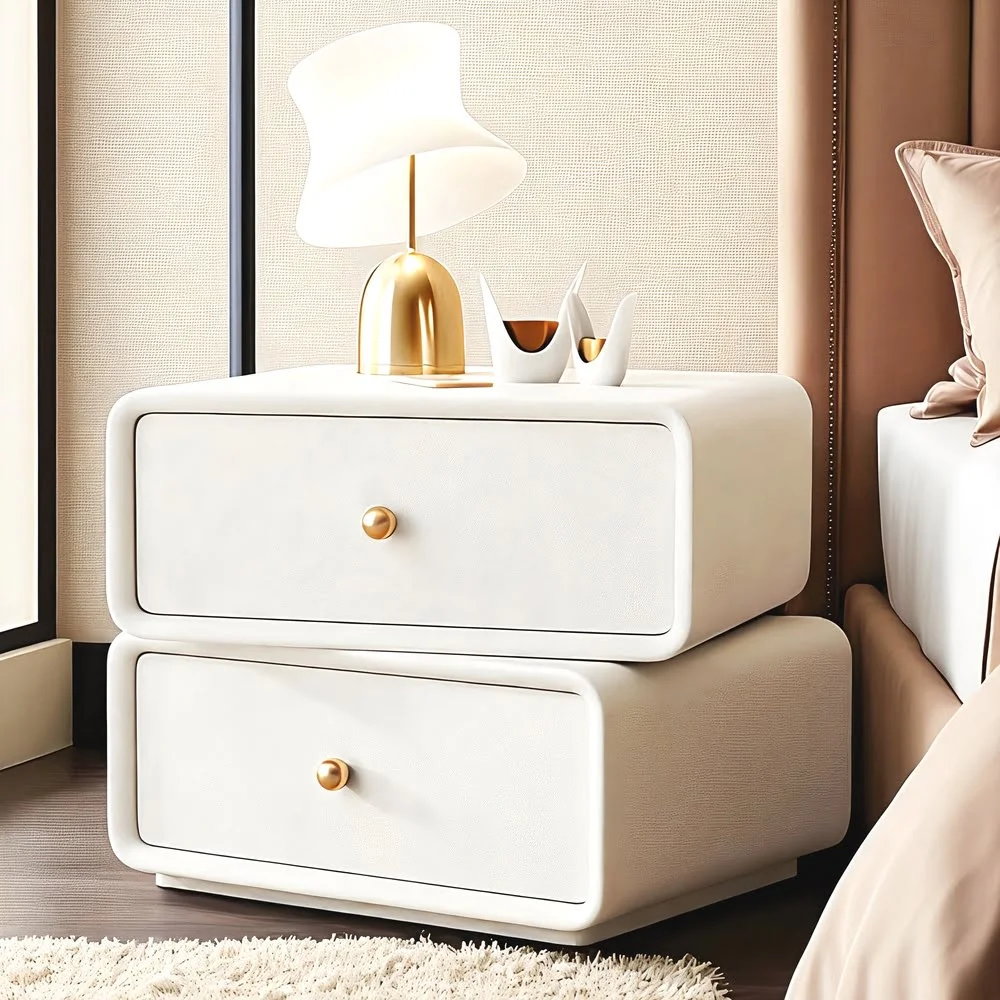 Elegant White Nightstand with Gold Accents