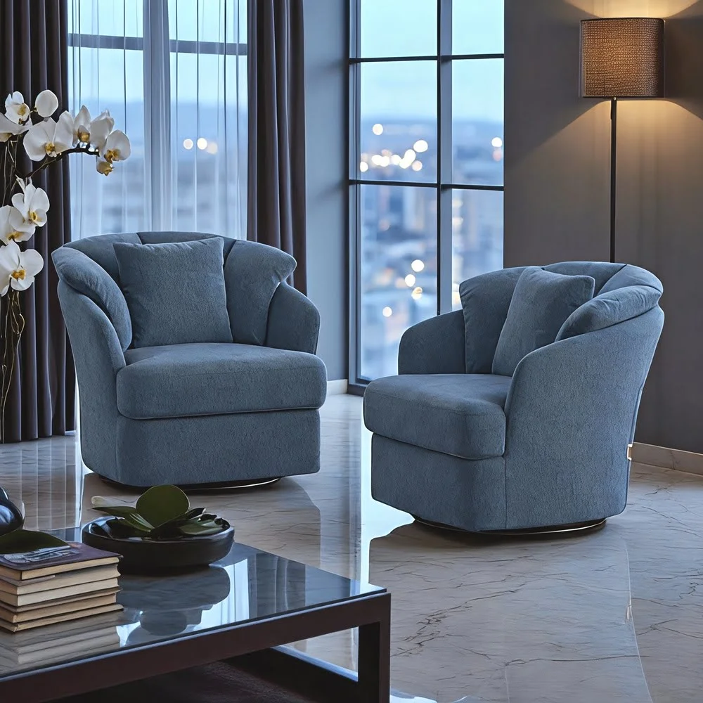 Floral Swivel Barrel Chair Set