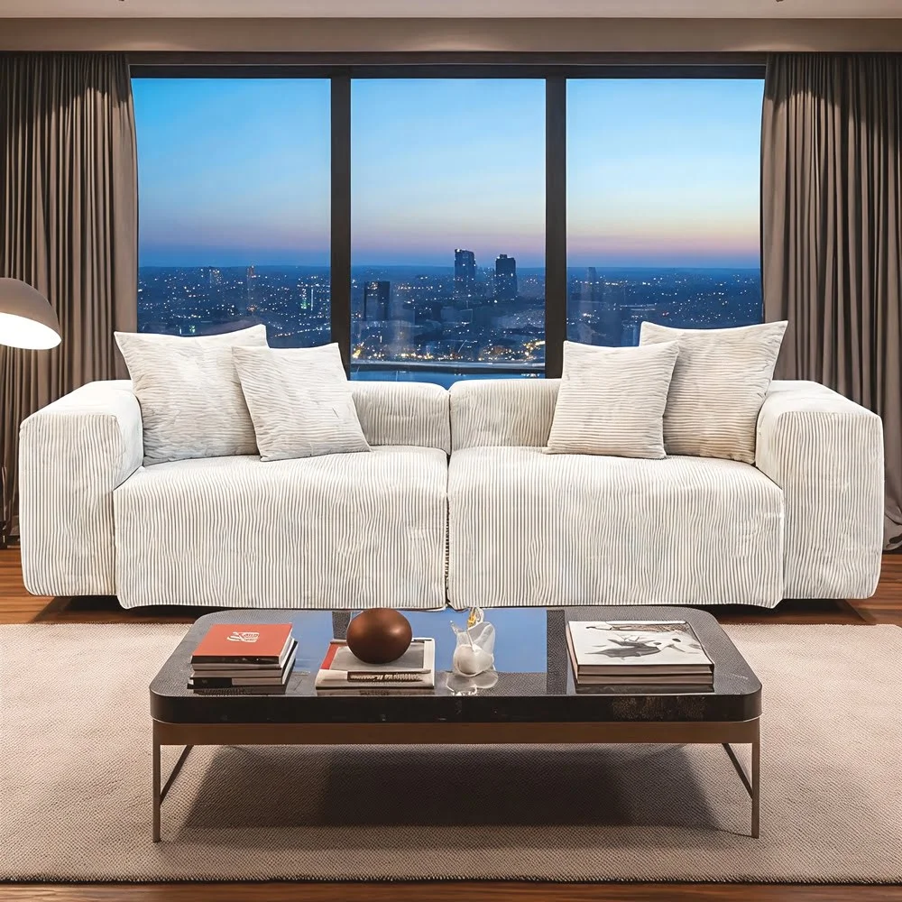 Gray Linen L-Shaped Sectional Sofa