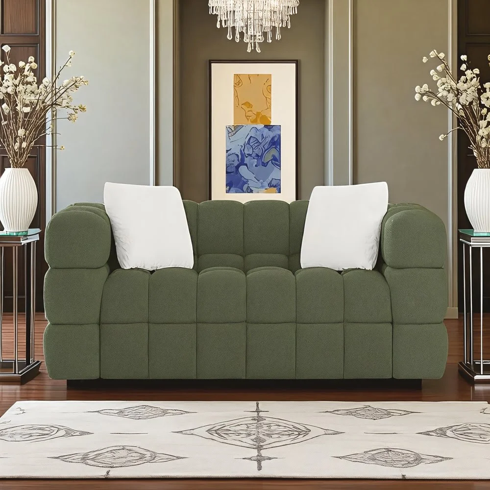 Lavender Chenille Curved-Back Sofa