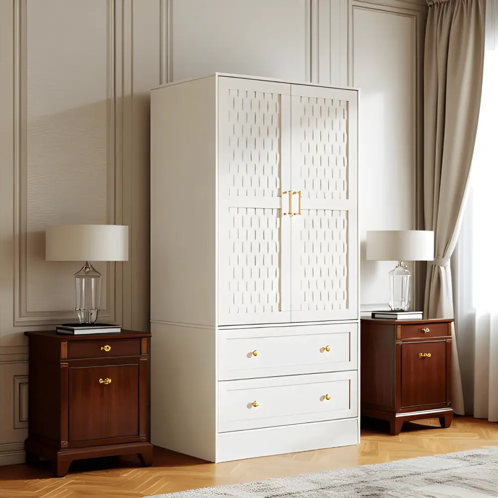 Luna White Double Door Wardrobe with Drawers