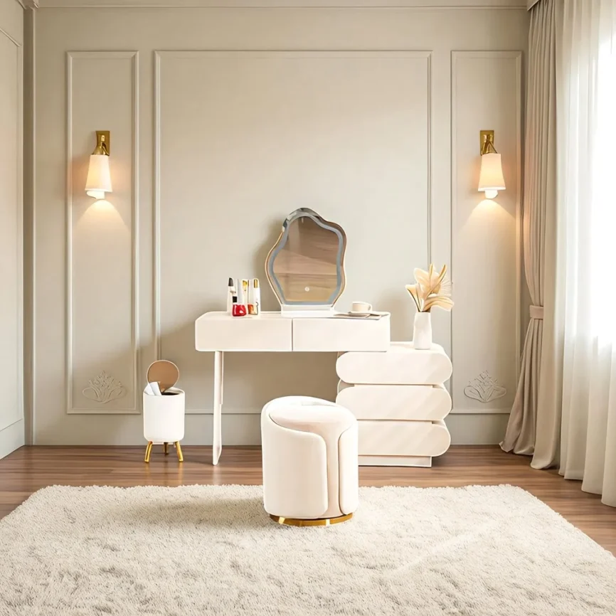 Luxury Cream Gold-Base Ottoman
