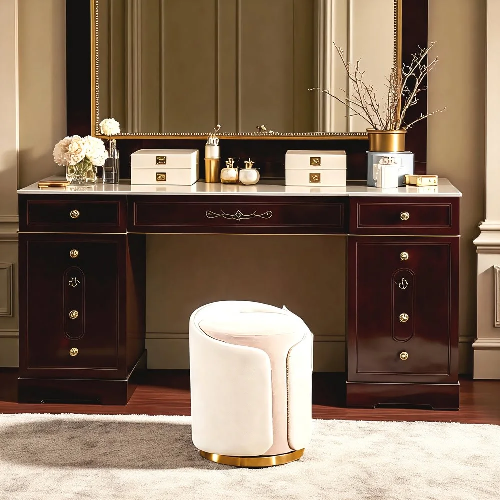 Luxury Cream Gold-Base Ottoman