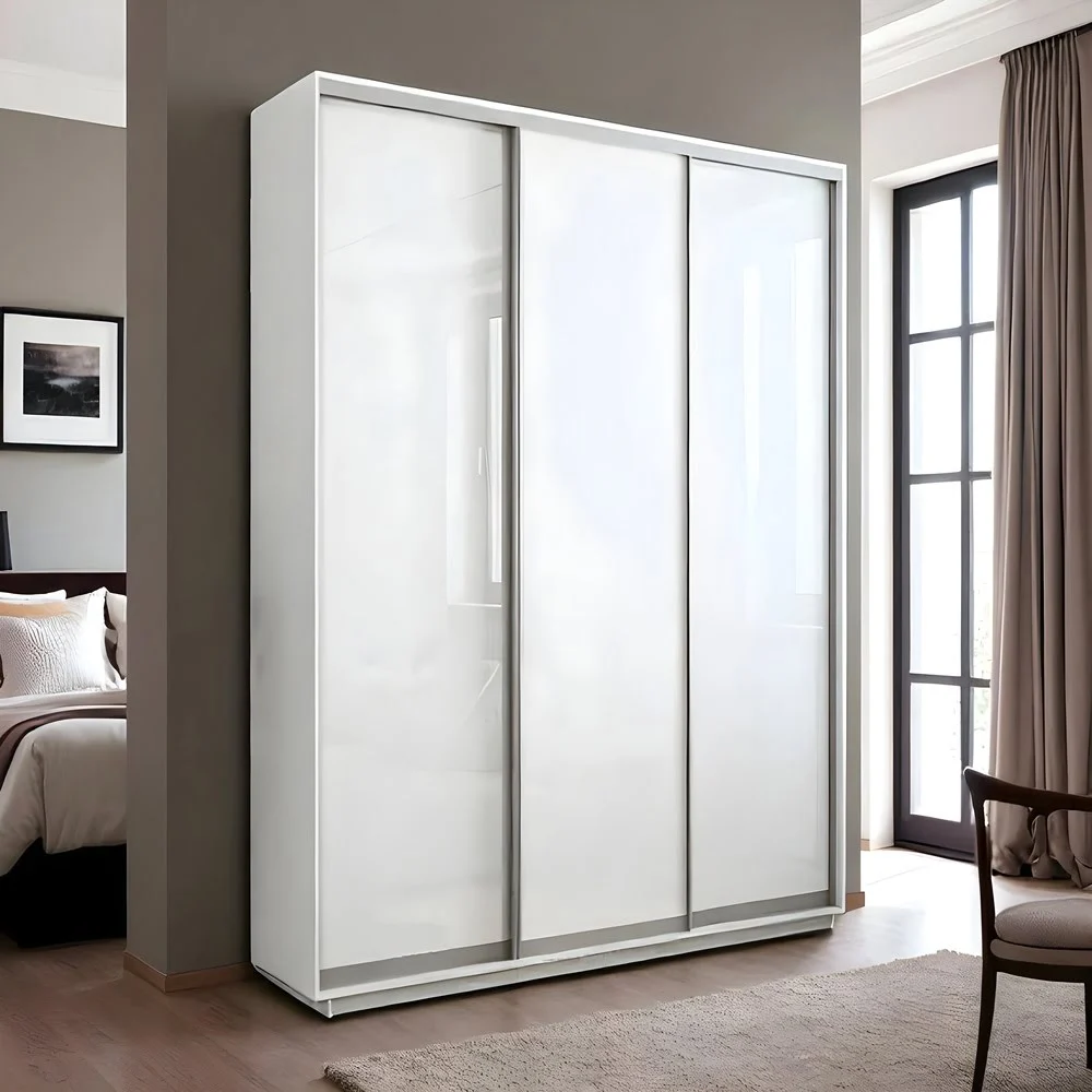 Minimalist Sliding Wardrobe with Modern White Finish