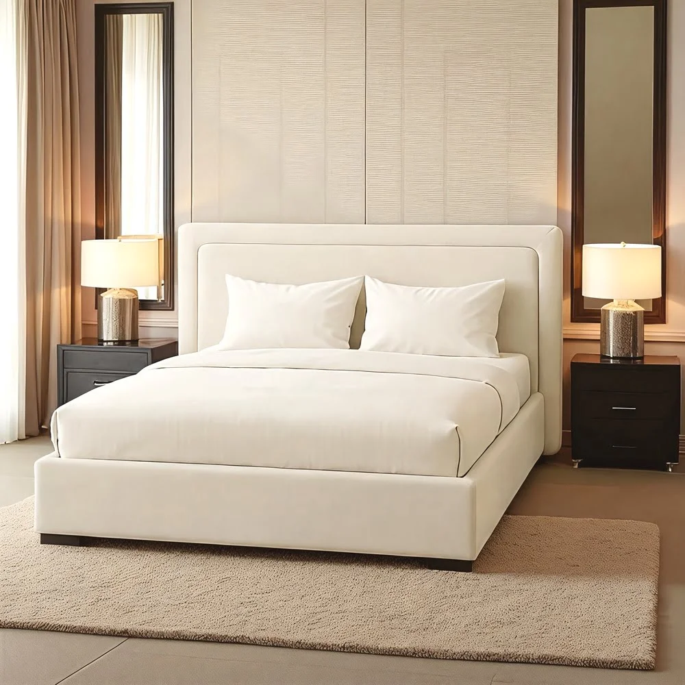 Modern Upholstered Bed Frame with Soft Fabric