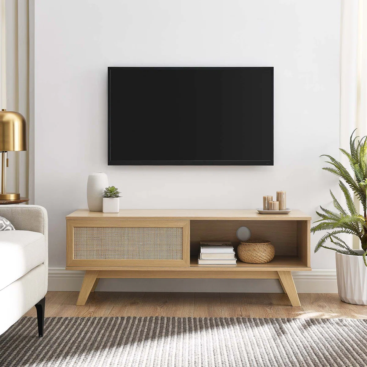 Scandi TV Stand with Mesh Design