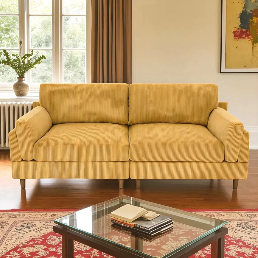 Mustard Chenille Low-Profile Sofa