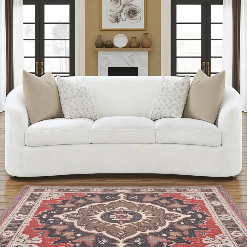 Navy Chenille Curved Sofa