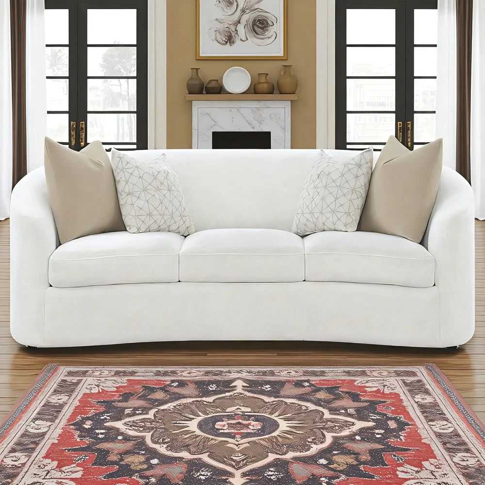 Navy Chenille Curved Sofa