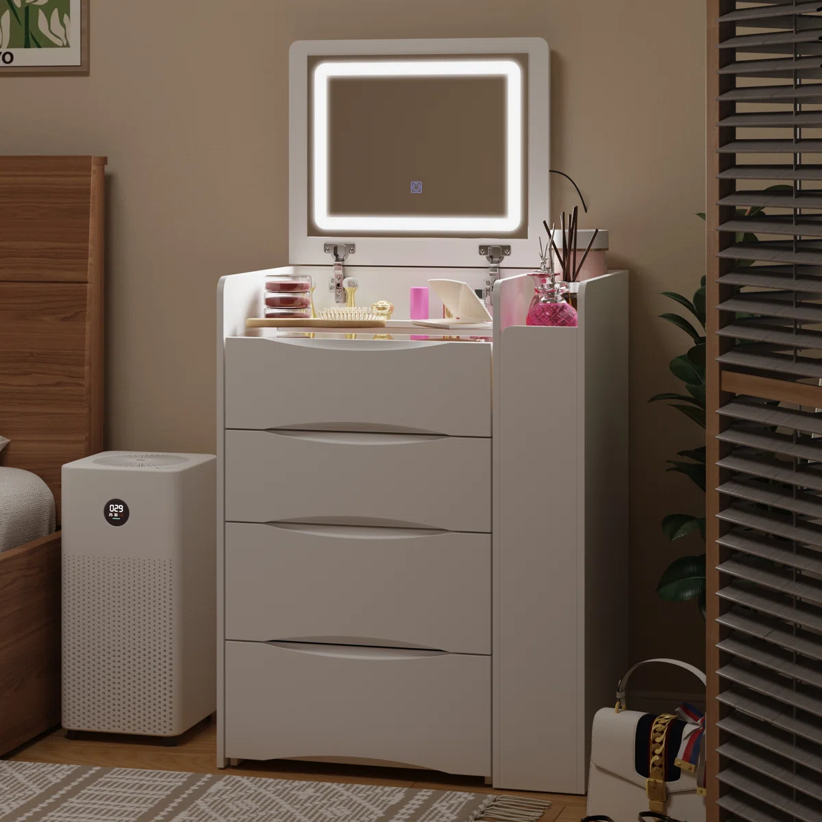 Aura Flip-Top Vanity Table with Storage Bench