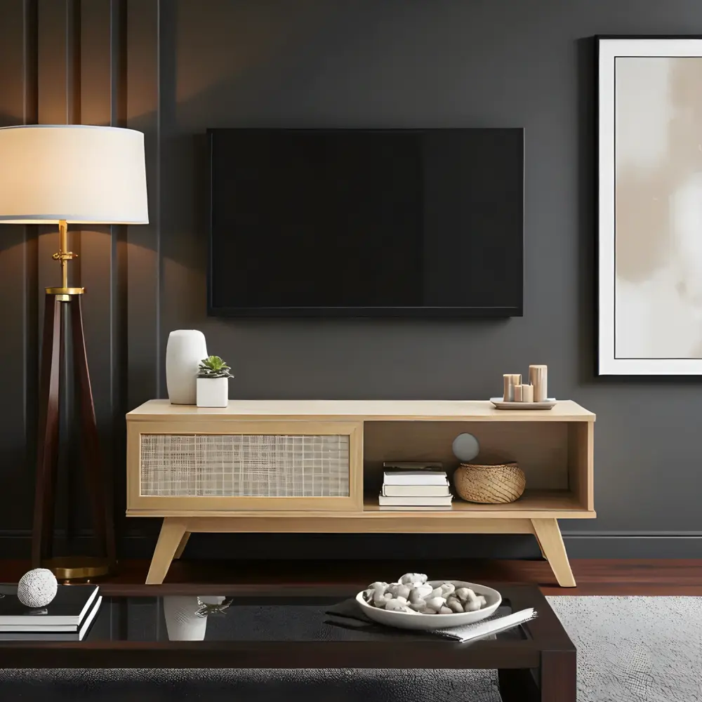 Scandi TV Stand with Mesh Design