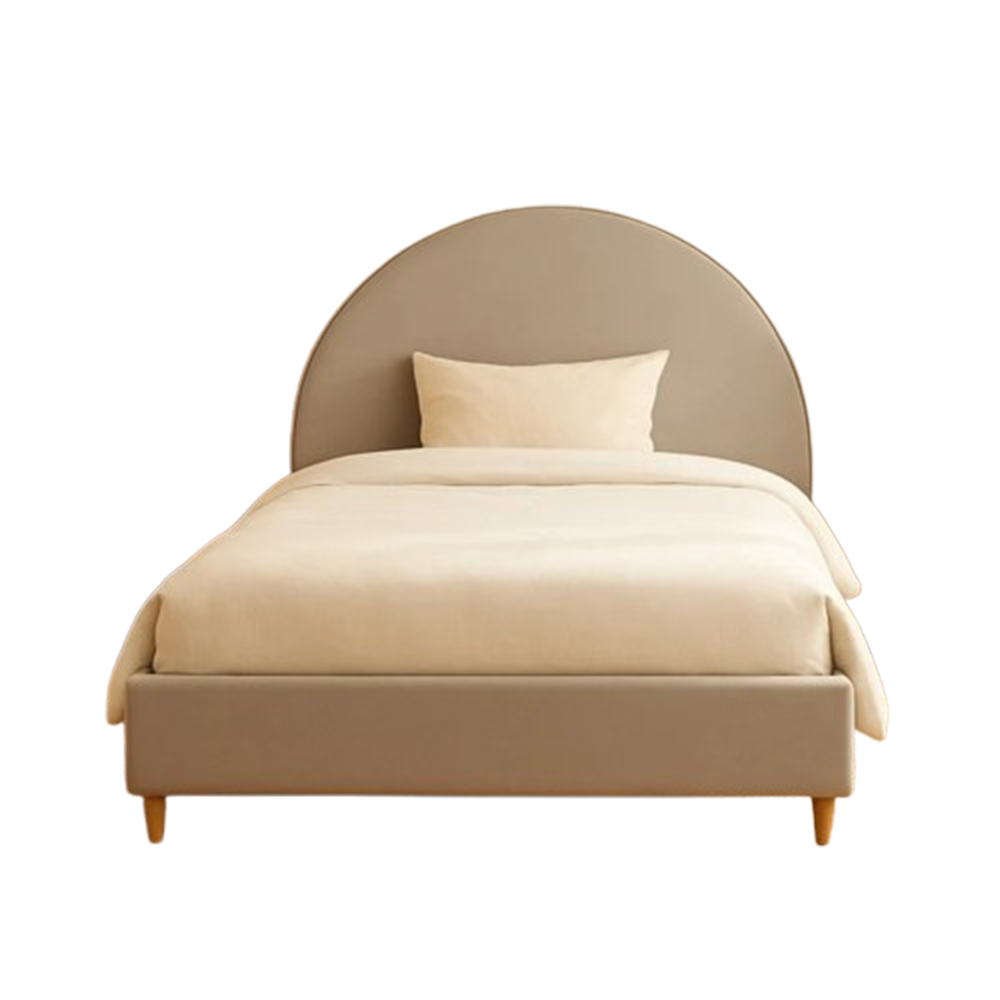 Soft Grey Upholstered Bed Frame with Rounded Headboard - Image 2
