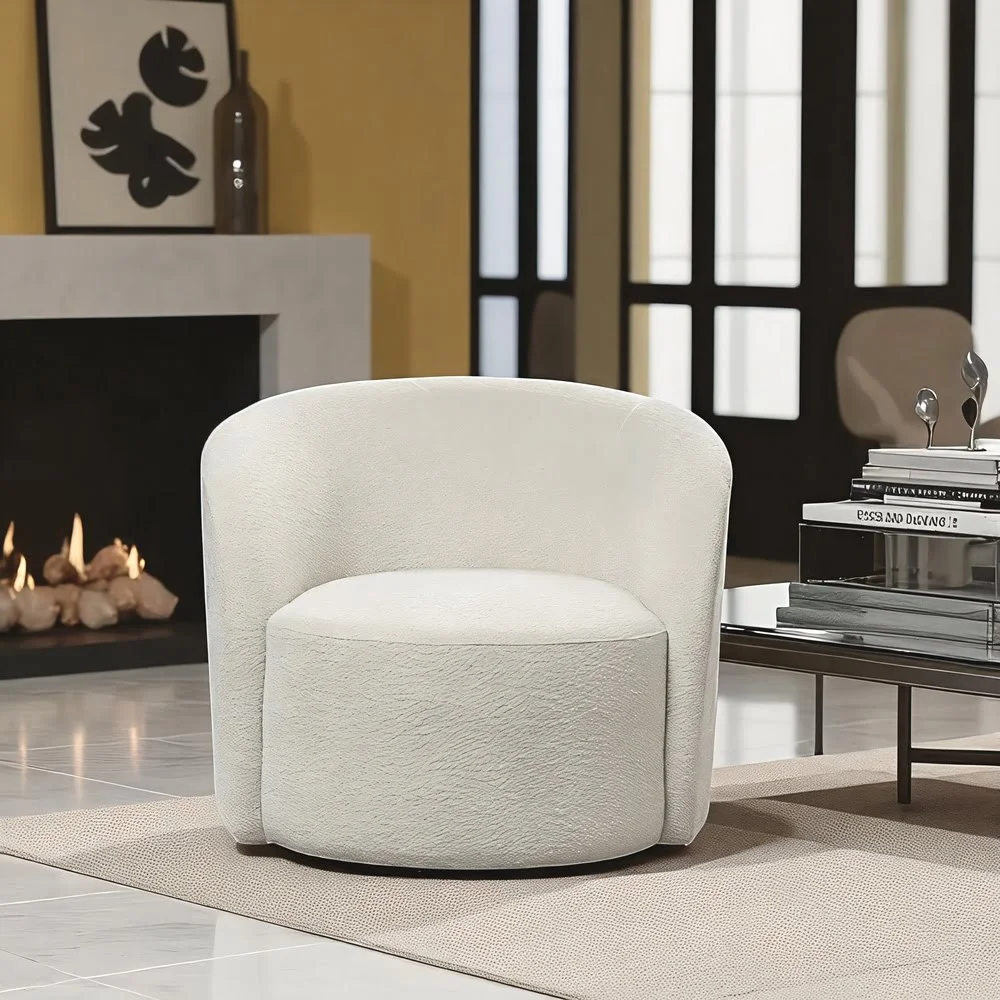 Swivel Bouclé Accent Barrel Chair