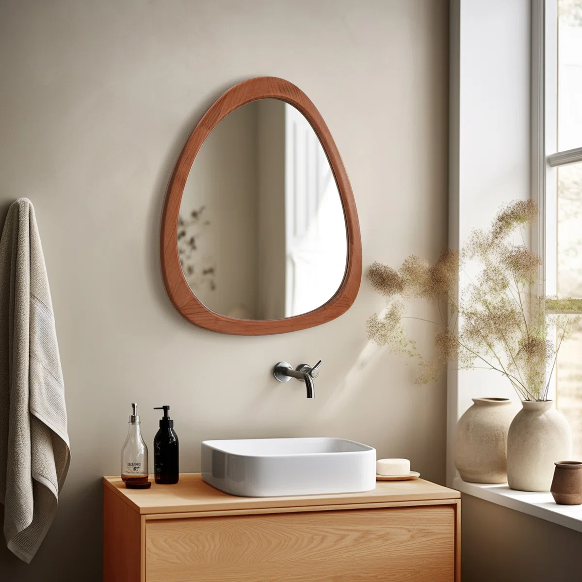 Teardrop Wooden Wall Mirror