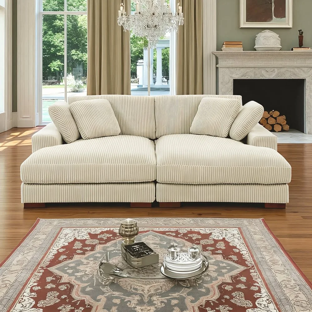 Terracotta Boucle L-Shaped Sectional Sofa