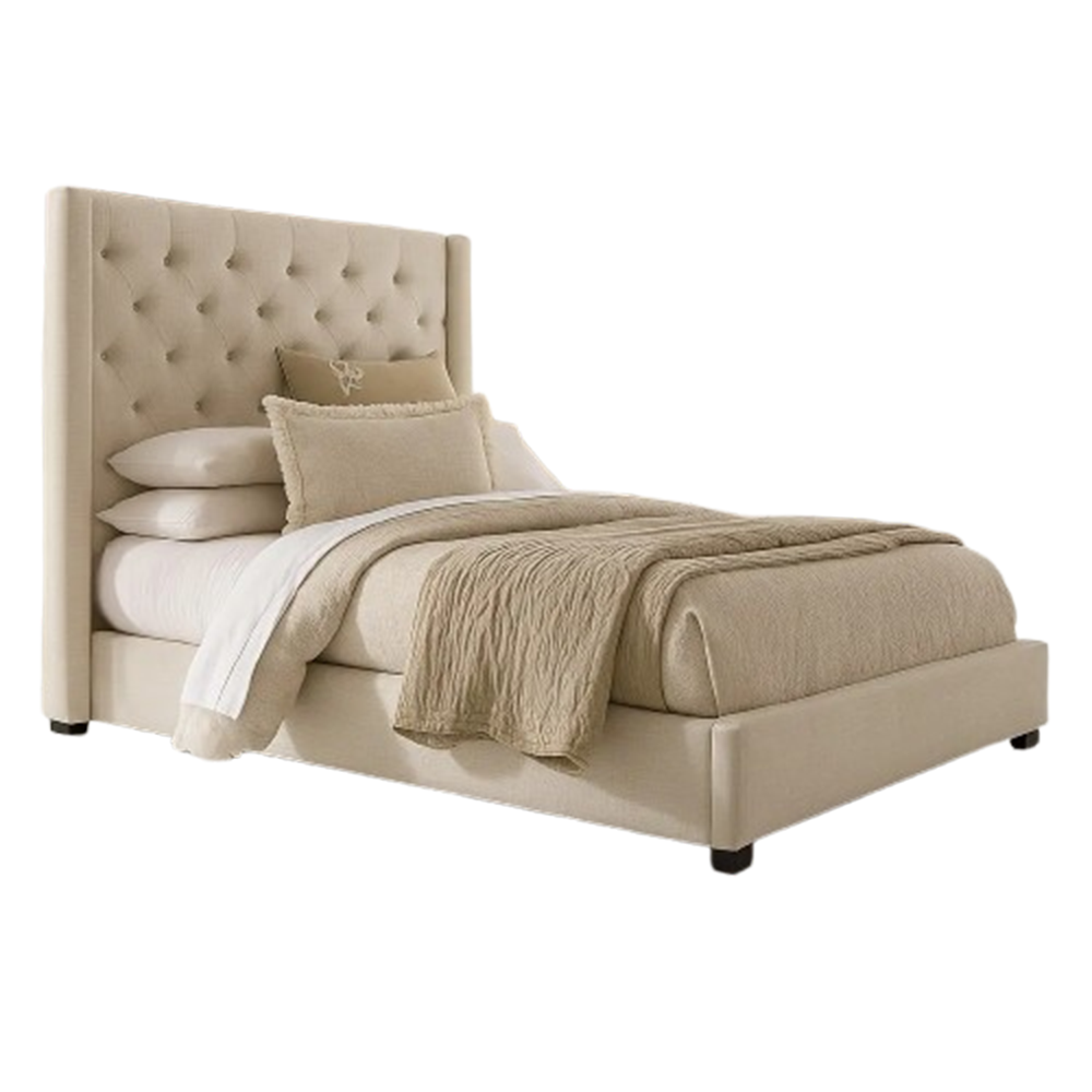 Tufted Beige Upholstered Bed Frame - Image 2
