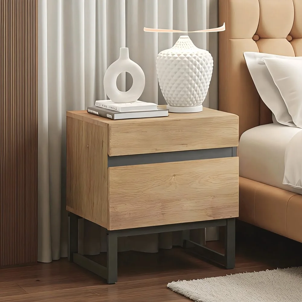 UrbanOak Nightstand with Metal Legs
