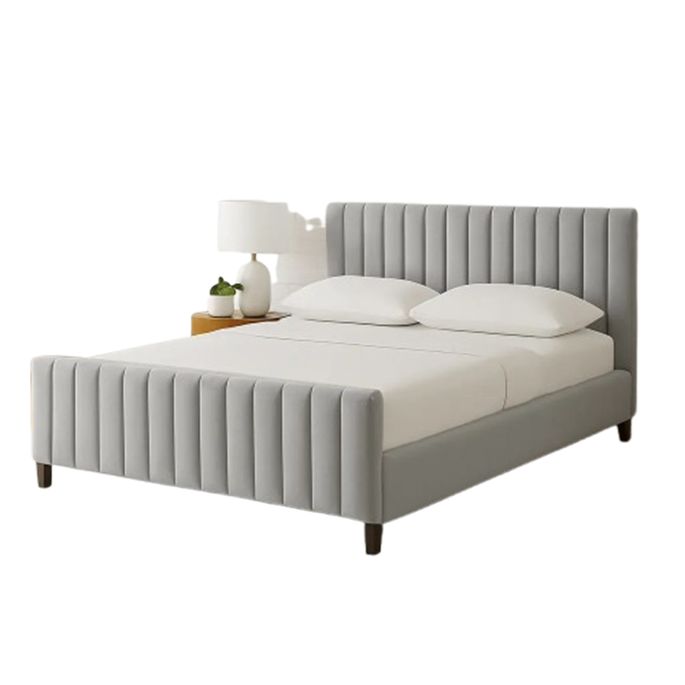 Velvet Grey Channel Tufted Bed Frame - Image 2