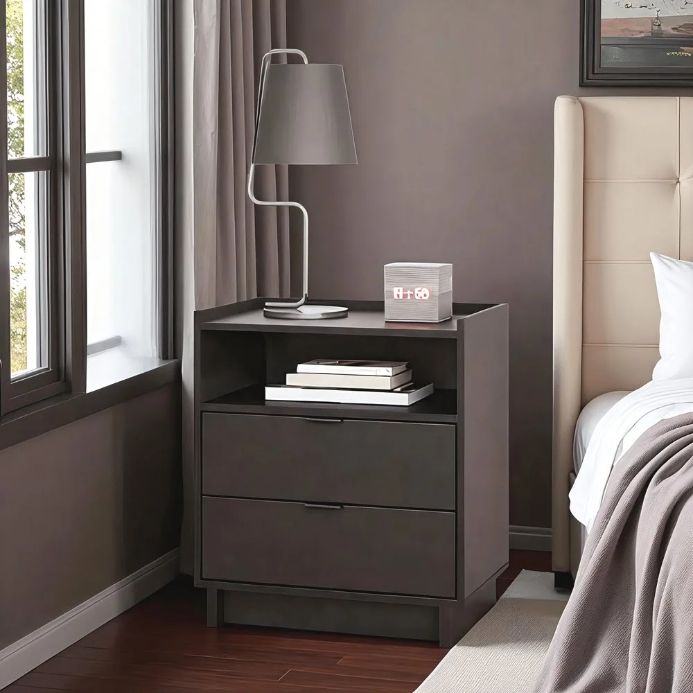 Vento Modern Nightstand – Matte Black Finish