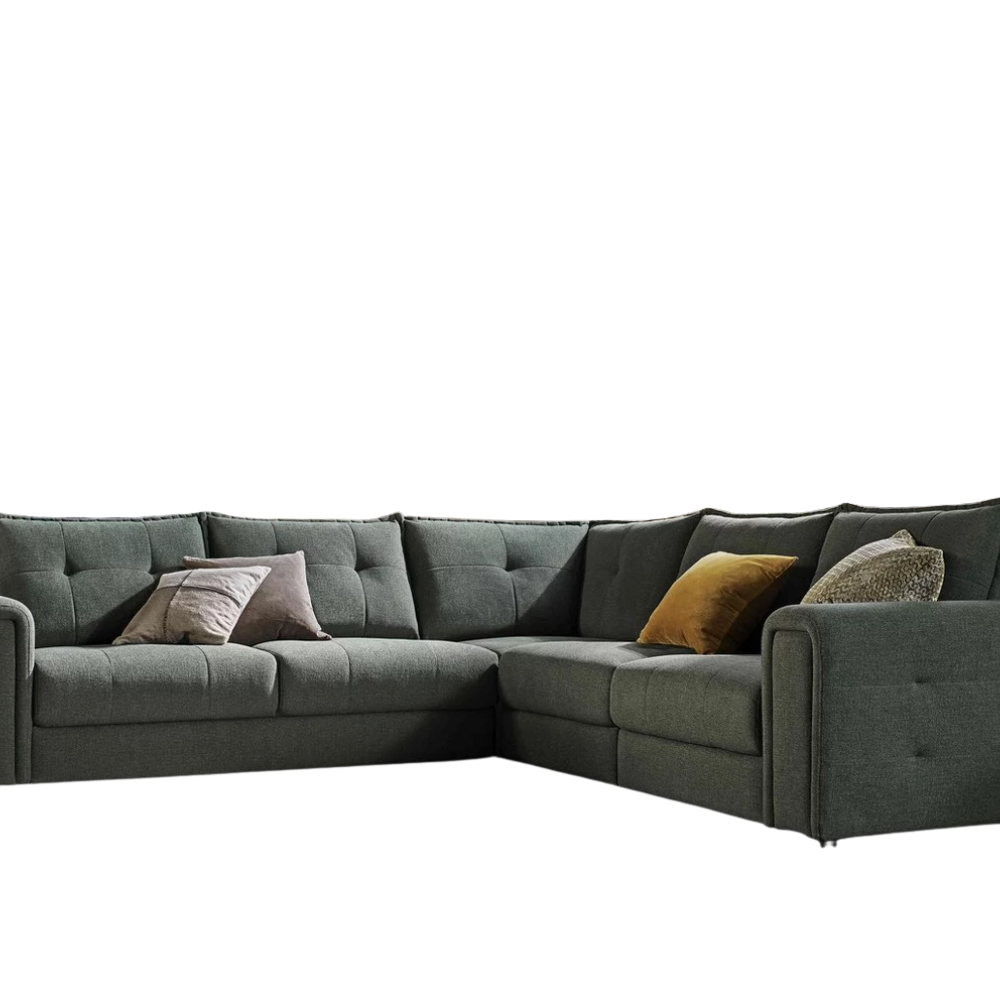 Dark Green Tufted Sectional Sofa