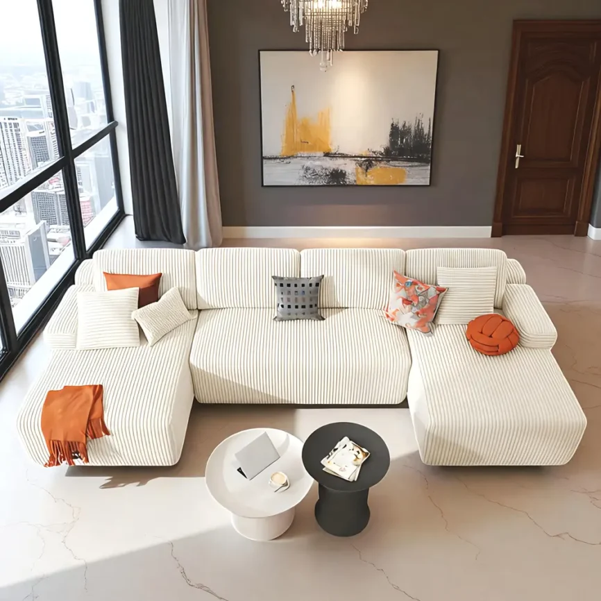 Cream L-Shape Sectional Sofa