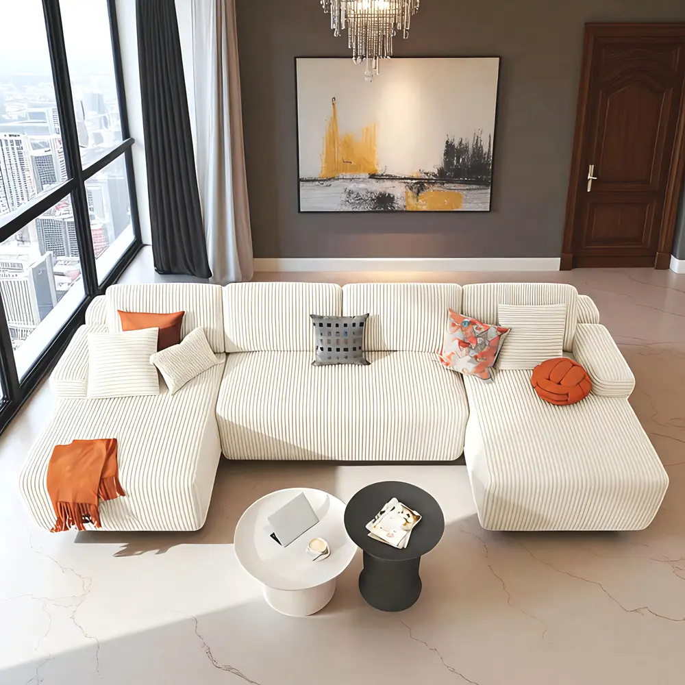 Cream L-Shape Sectional Sofa