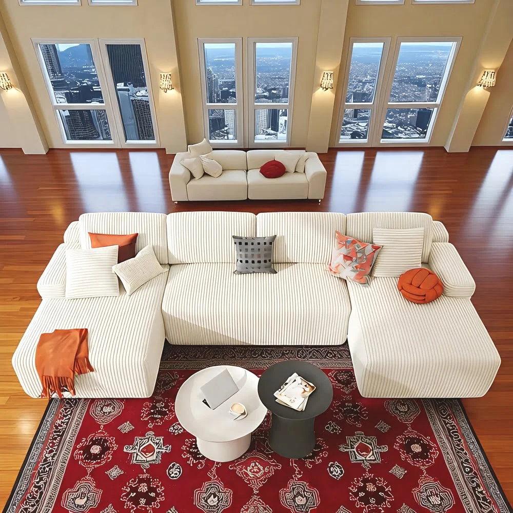 Cream L-Shape Sectional Sofa