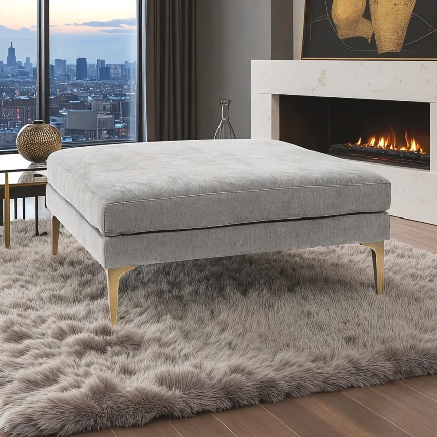 Gray Brass Elegance Ottoman