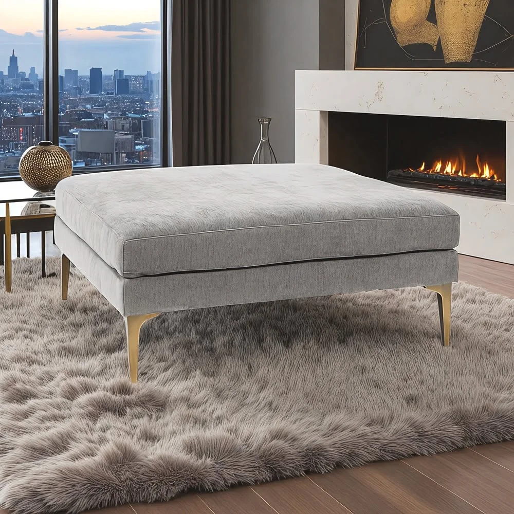 Gray Brass Elegance Ottoman