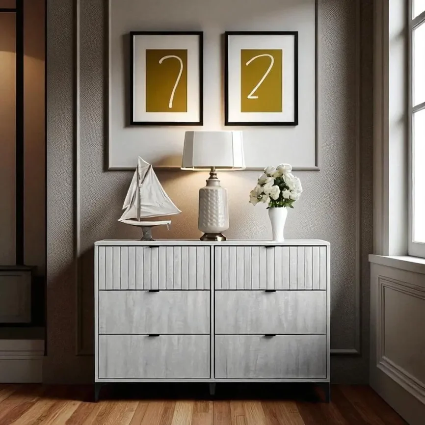Modern Gray Ribbed Dresser