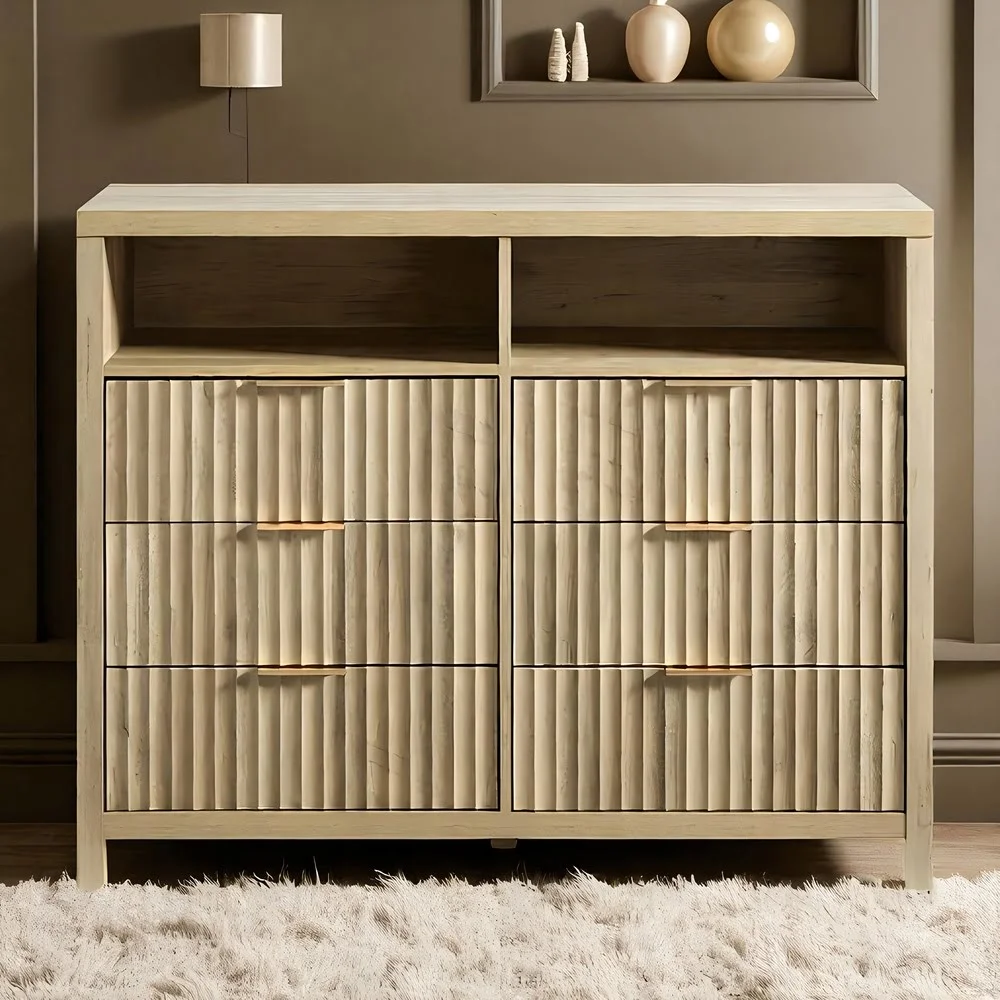 Modern Oak-Toned Ribbed Dresser