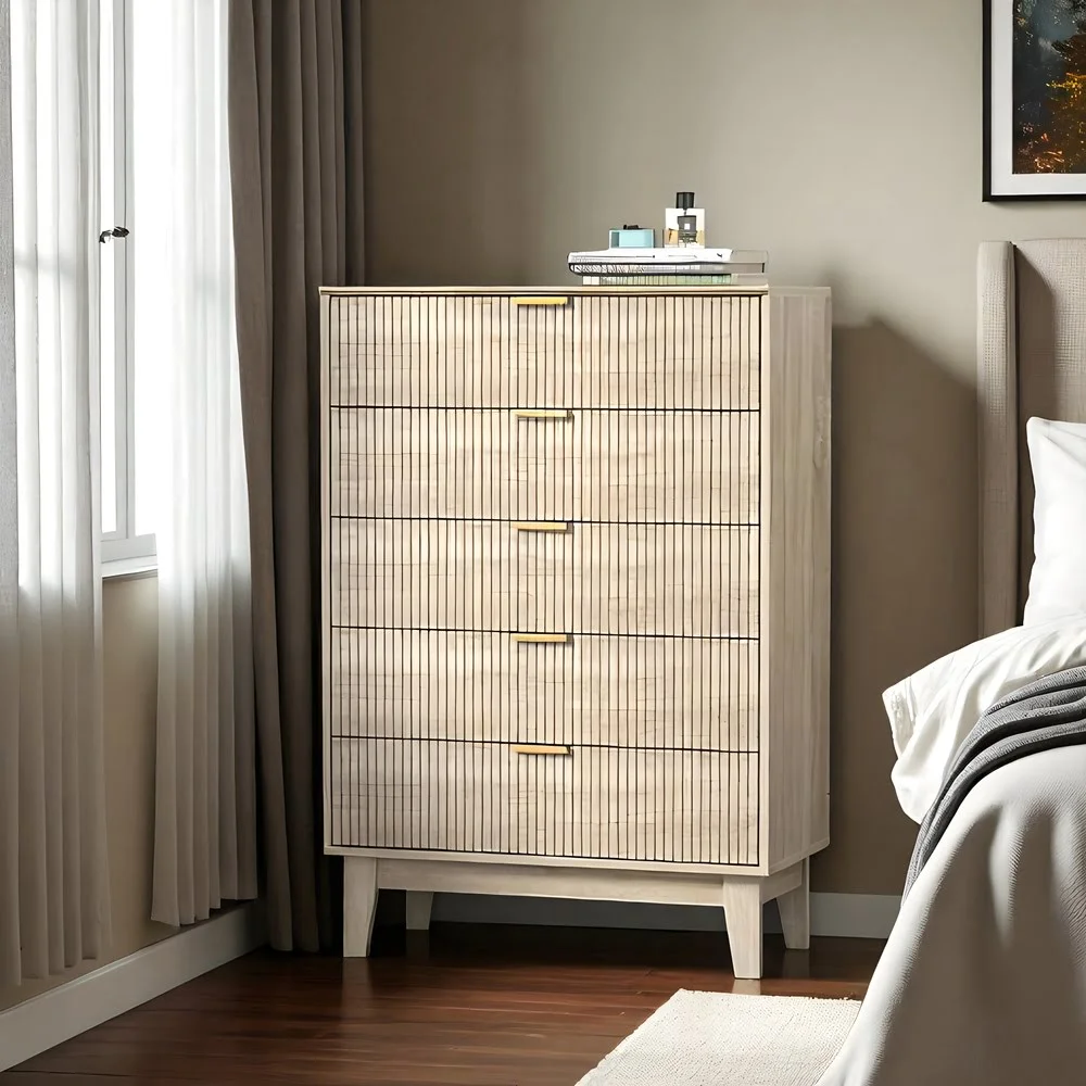 Modern Oatmeal Ribbed Dresser